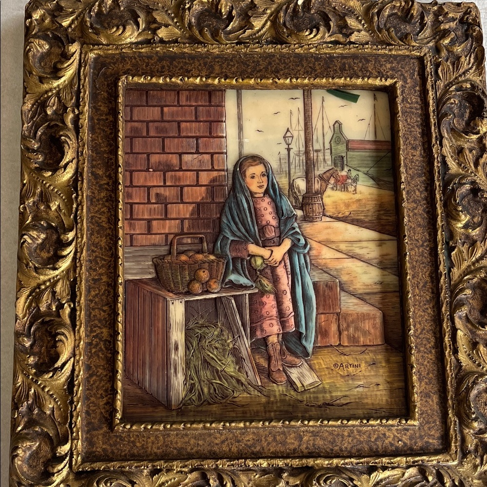 Artini Hand-engraved Home Art Painting — Girl in Blue Shawl